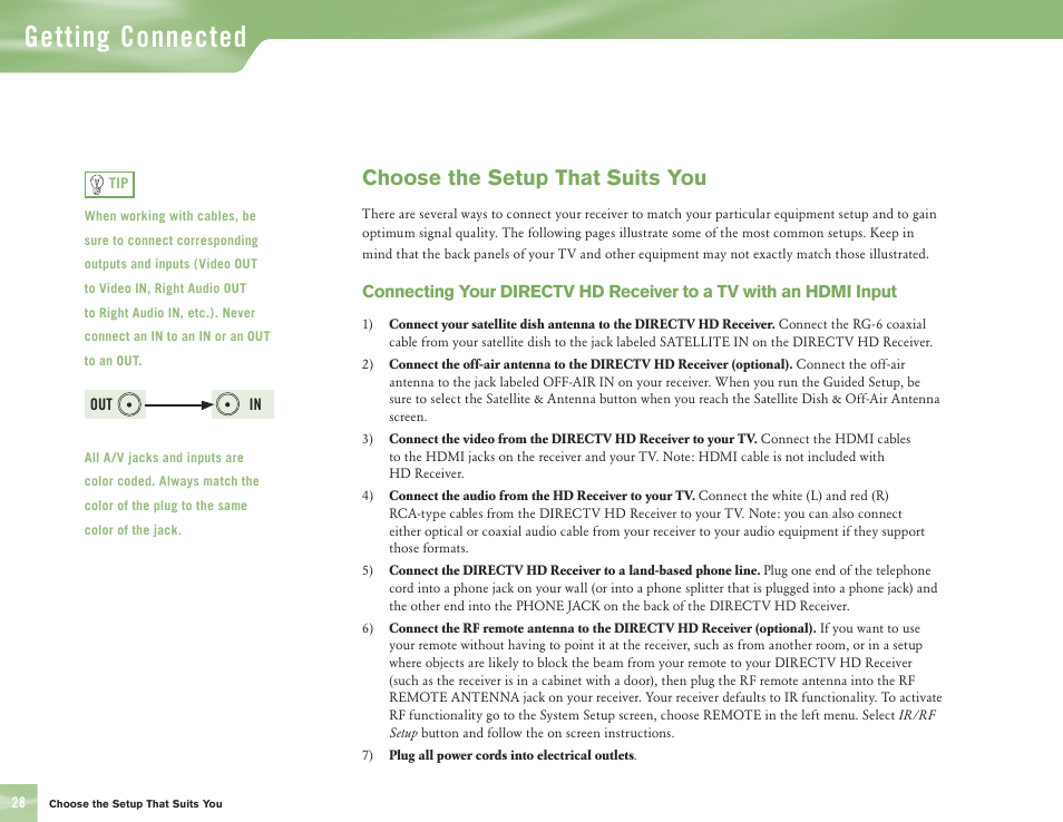 Getting connected, Choose the setup that suits you | DirecTV H10 User Manual | Page 32 / 104