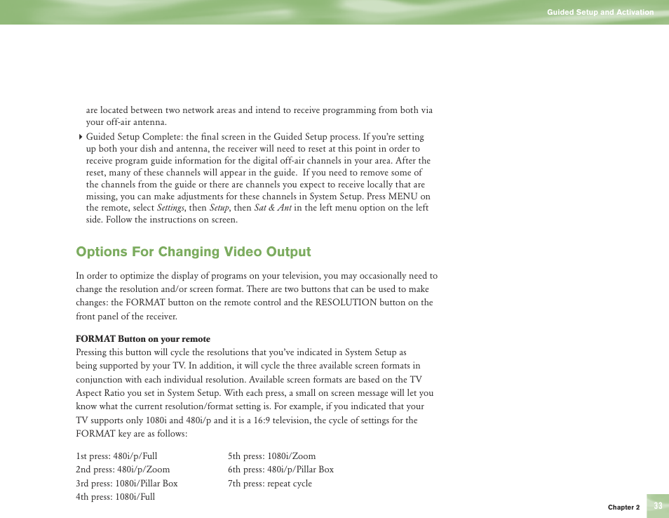 Options for changing video output | DirecTV H10 User Manual | Page 37 / 104