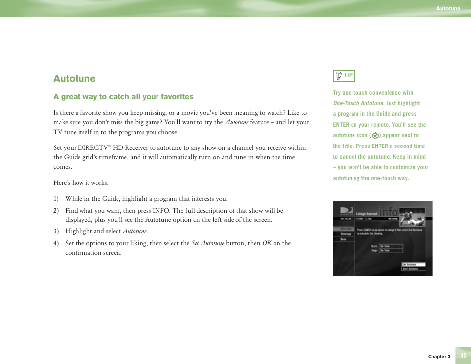 Autotune | DirecTV H10 User Manual | Page 49 / 104