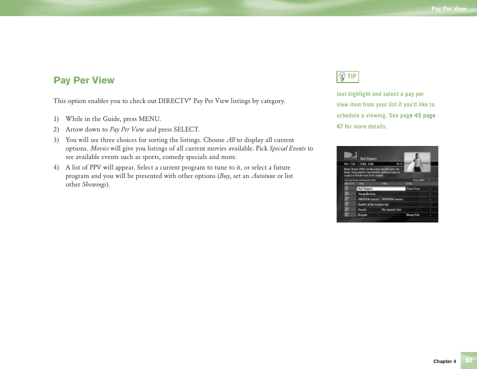 Pay per view | DirecTV H10 User Manual | Page 61 / 104