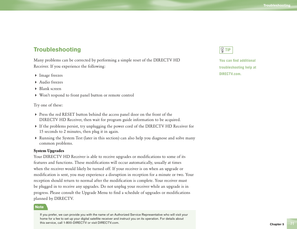 Troubleshooting | DirecTV H10 User Manual | Page 75 / 104