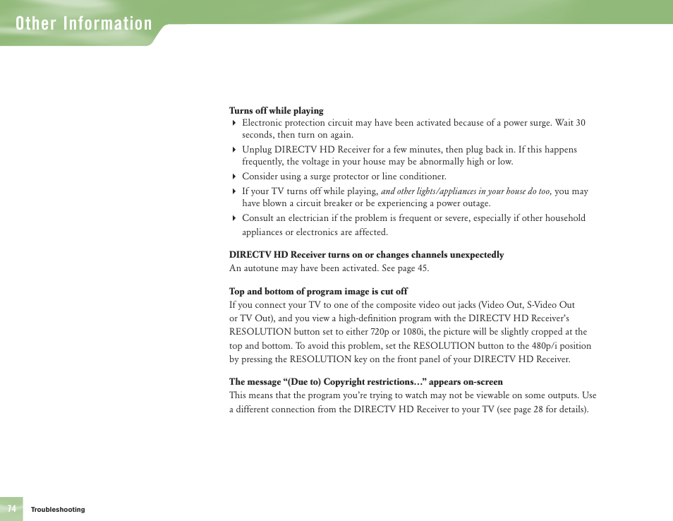 Other information | DirecTV H10 User Manual | Page 78 / 104
