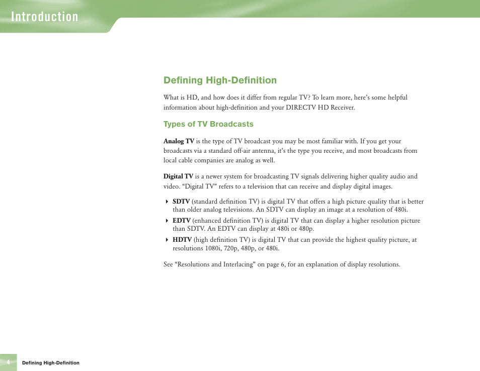 Introduction, Defining high-definition | DirecTV H10 User Manual | Page 8 / 104