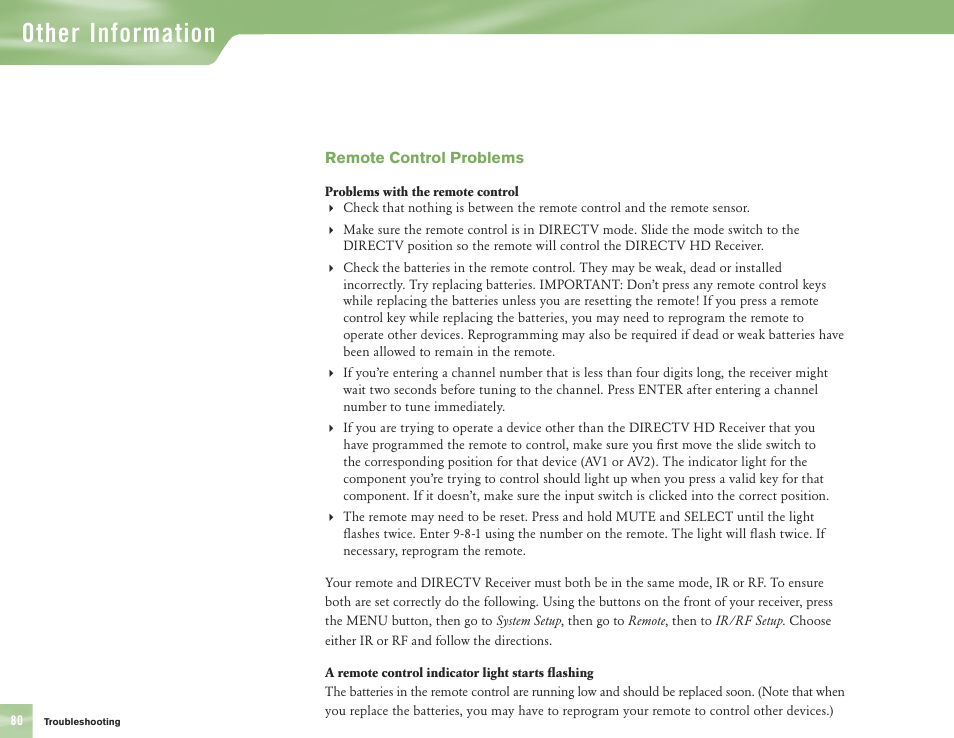 Other information | DirecTV H10 User Manual | Page 84 / 104