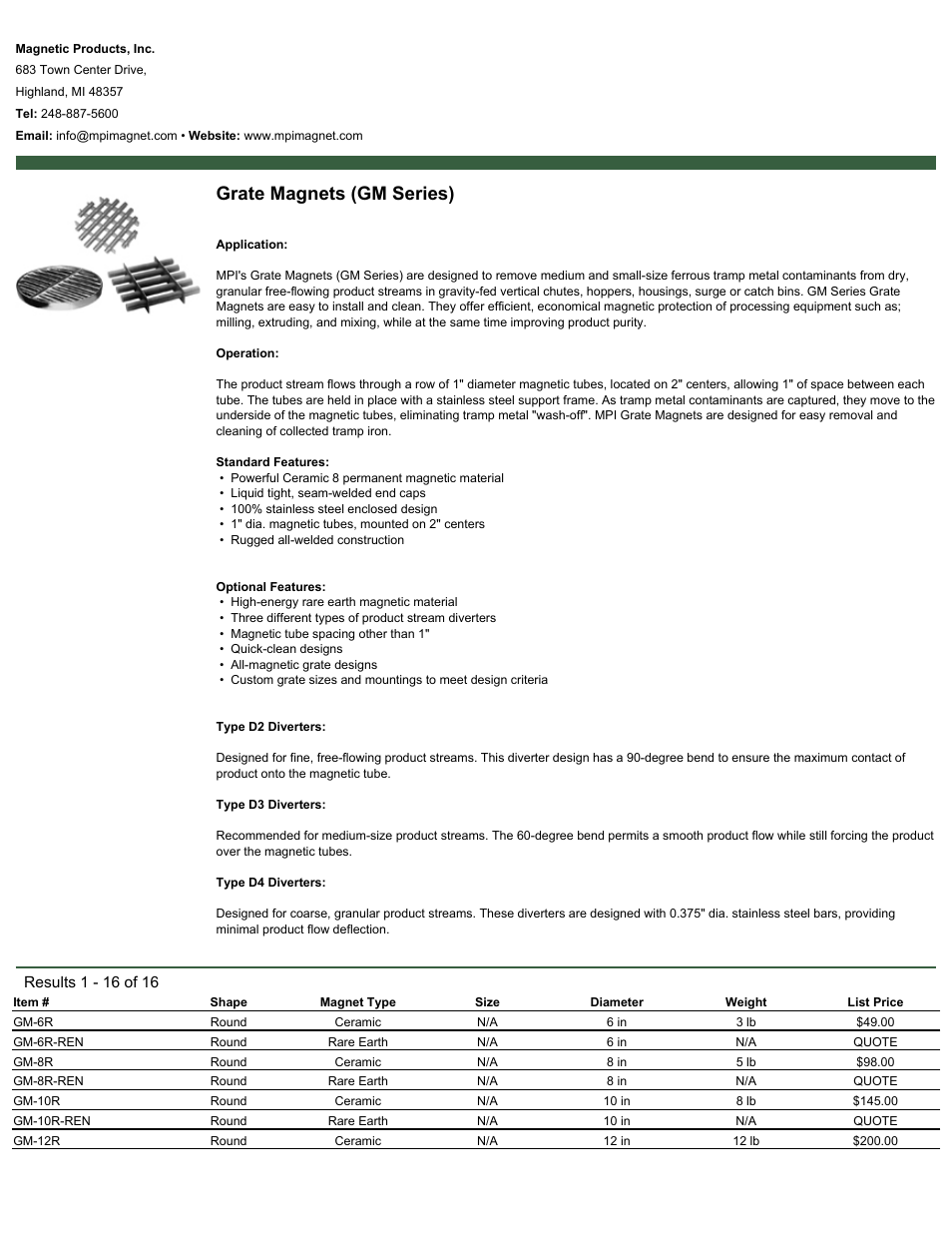 Magnetic Products GM Series Grate Magnets User Manual | 2 pages