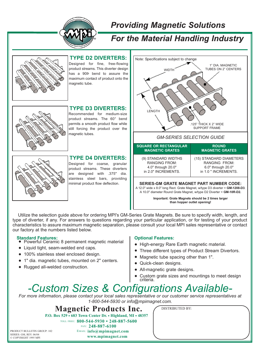 Custom sizes & configurations available | Magnetic Products GM Series Grate Magnets User Manual | Page 2 / 2