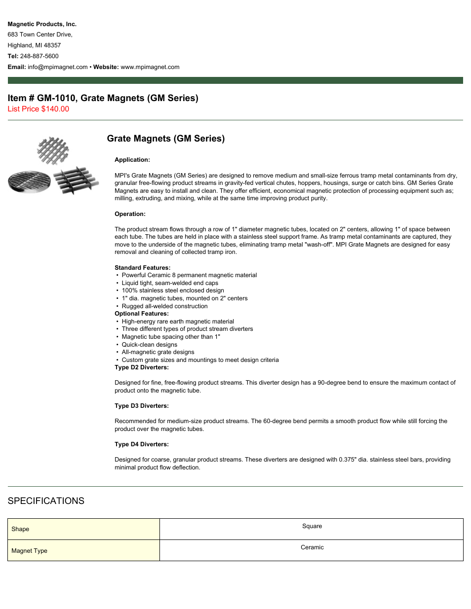 Magnetic Products GM-1010 User Manual | 2 pages