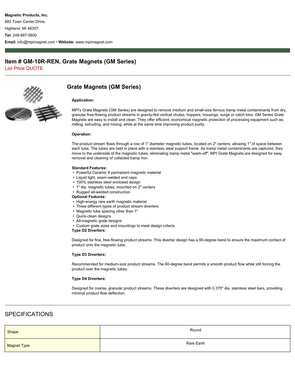 Magnetic Products GM-10R-REN User Manual | 2 pages