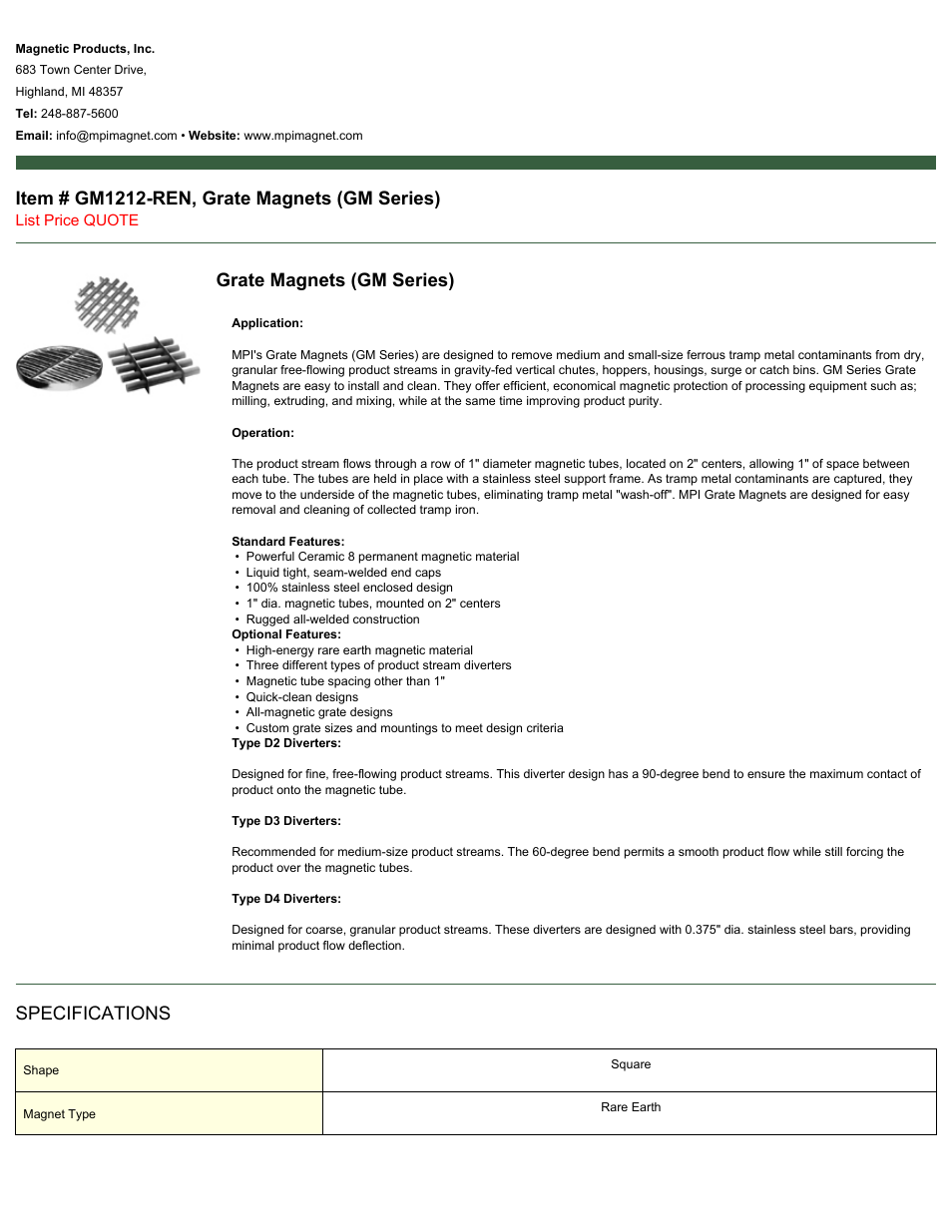 Magnetic Products GM1212-REN User Manual | 2 pages