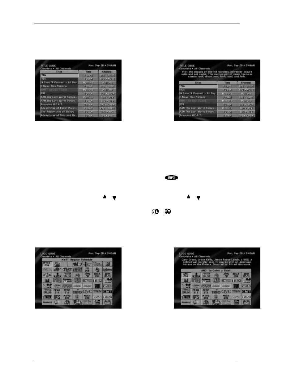 The title guide, The logo guide | DirecTV HIRD-E11 User Manual | Page 50 / 82
