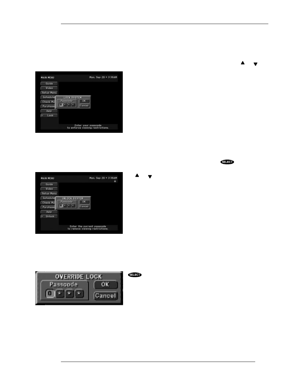 Locking procedure, Unlocking procedure, Temporarily overriding the lock | DirecTV HIRD-E11 User Manual | Page 63 / 82