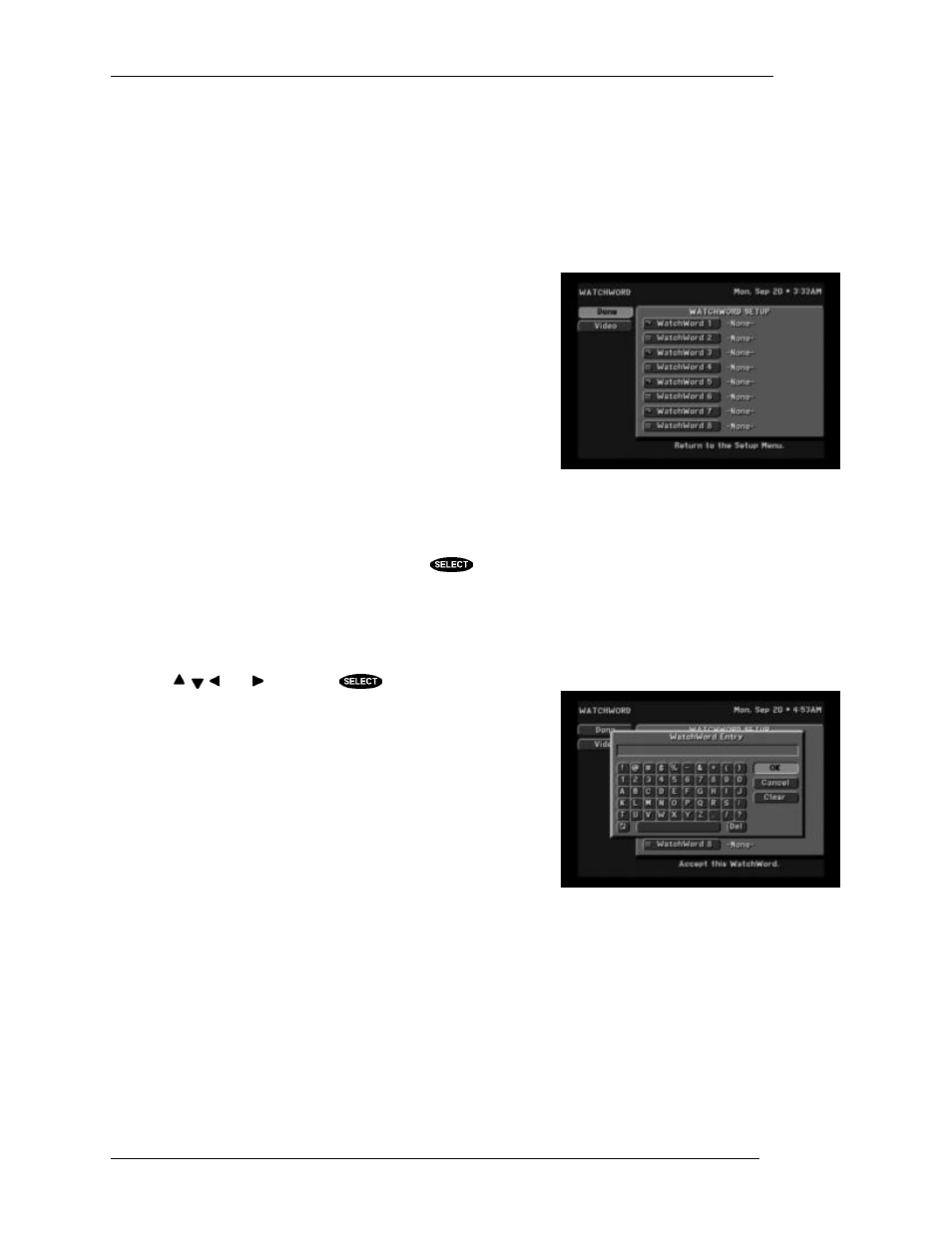 Watchword, Things to do in the watchword screen | DirecTV HIRD-E11 User Manual | Page 72 / 82