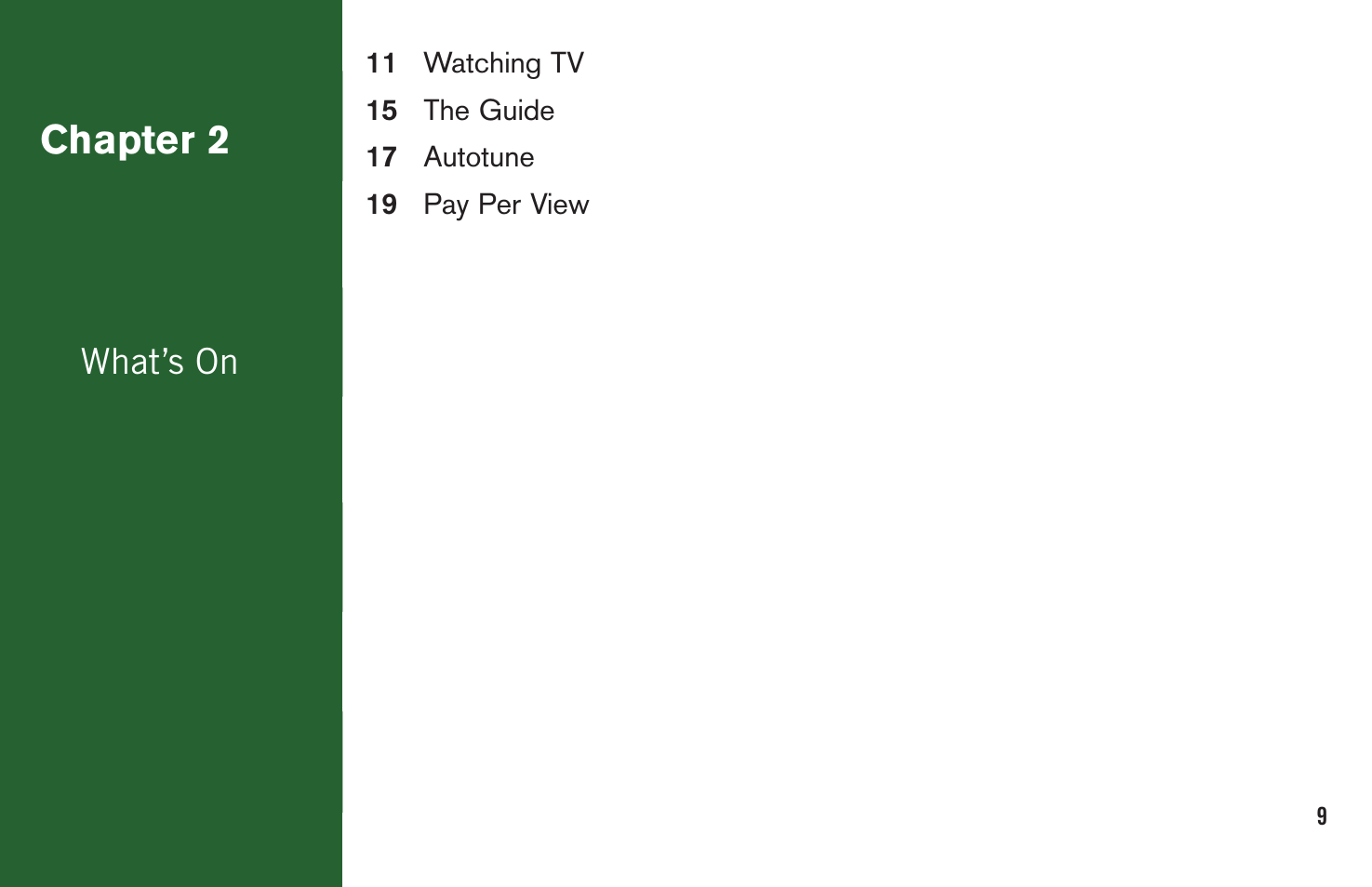 Chapter 2, What’s on | DirecTV User Manual H20 User Manual | Page 17 / 100