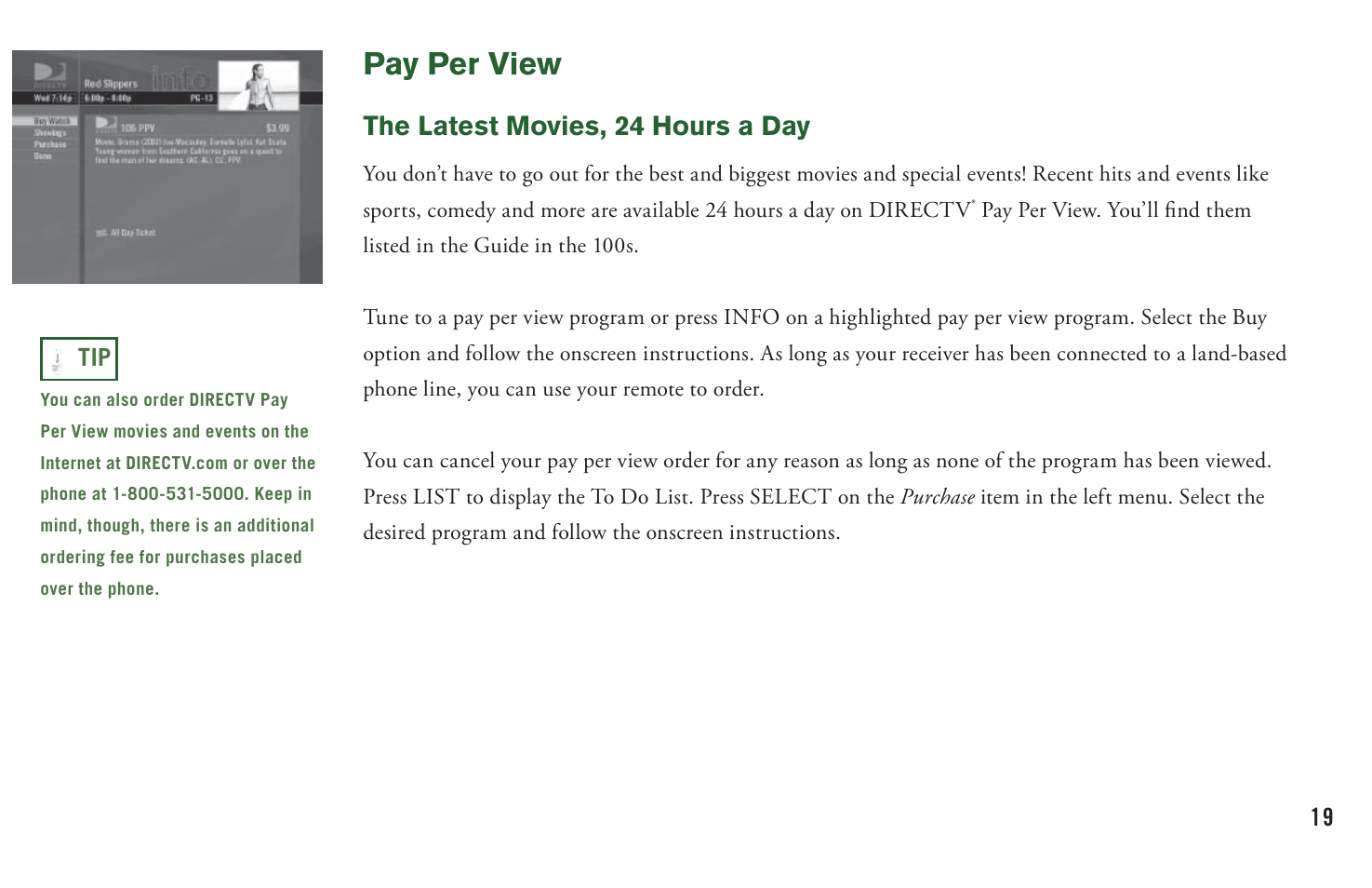 Pay per view, The latest movies, 24 hours a day | DirecTV User Manual H20 User Manual | Page 27 / 100