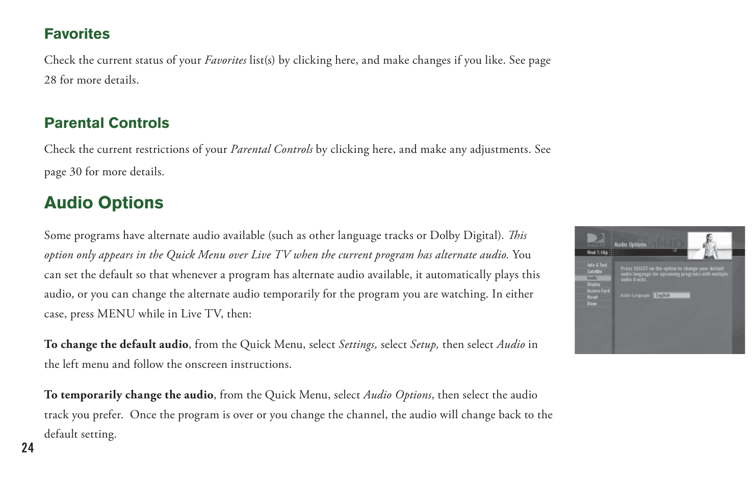 Audio options | DirecTV User Manual H20 User Manual | Page 32 / 100