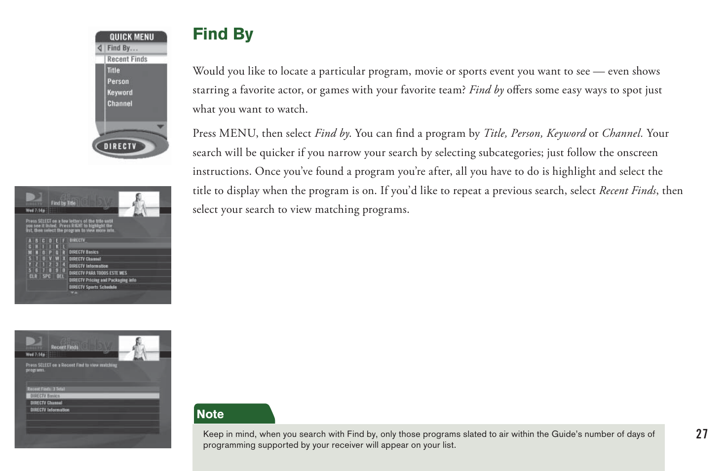 Find by | DirecTV User Manual H20 User Manual | Page 35 / 100