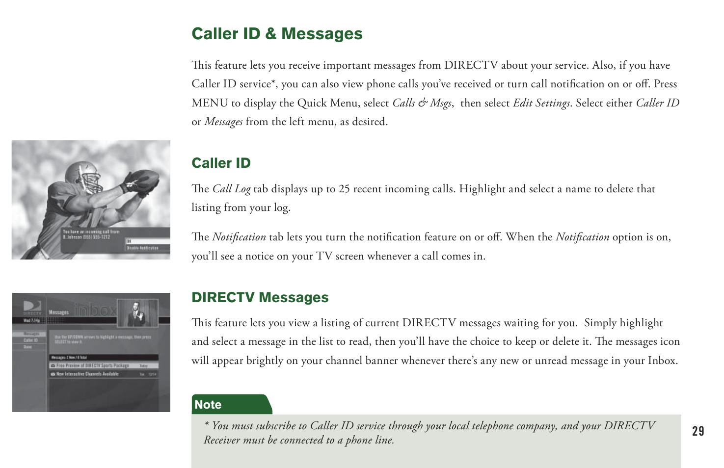 Caller id & messages | DirecTV User Manual H20 User Manual | Page 37 / 100
