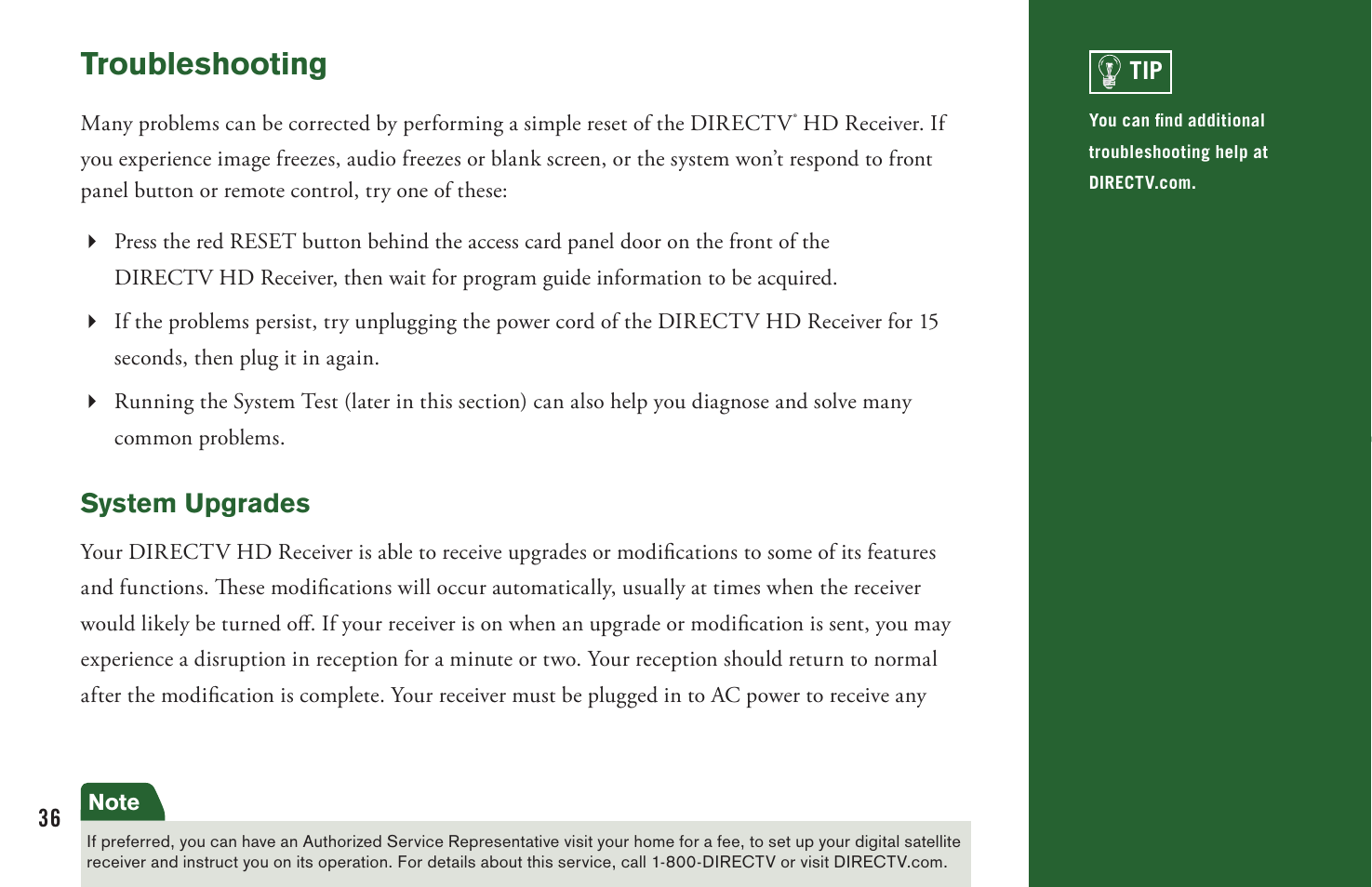 Troubleshooting, System upgrades | DirecTV User Manual H20 User Manual | Page 44 / 100