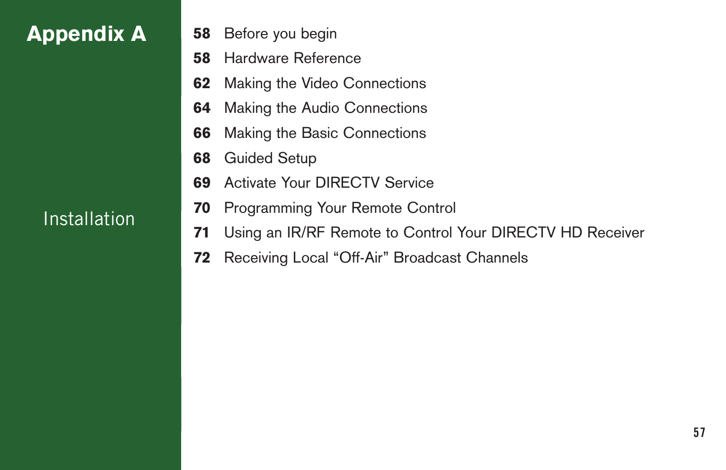Appendix a, Installation | DirecTV User Manual H20 User Manual | Page 65 / 100