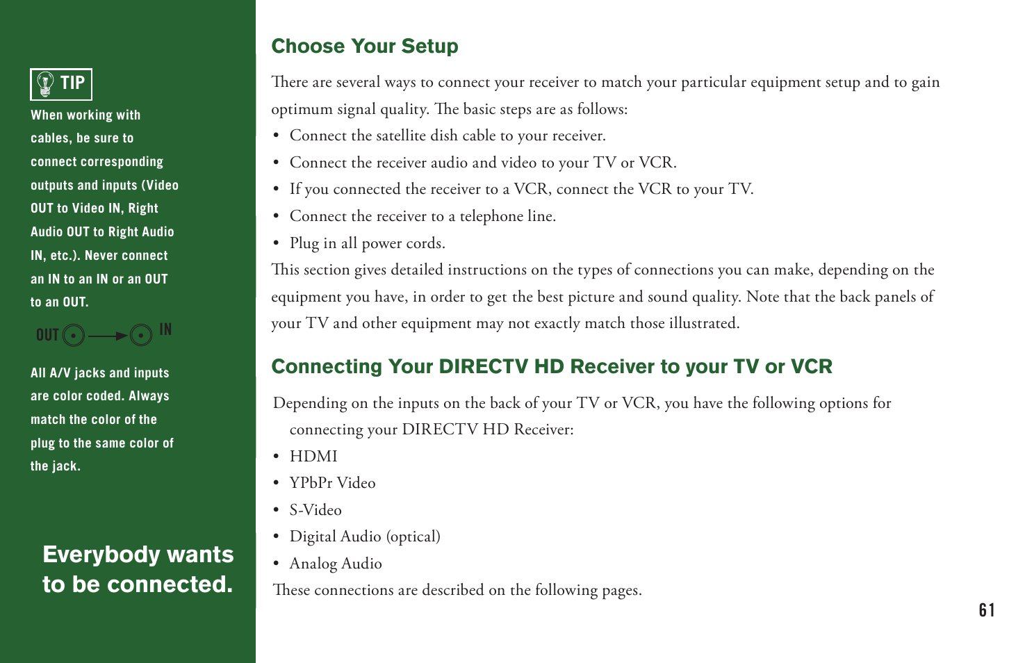 Everybody wants to be connected, Choose your setup | DirecTV User Manual H20 User Manual | Page 69 / 100