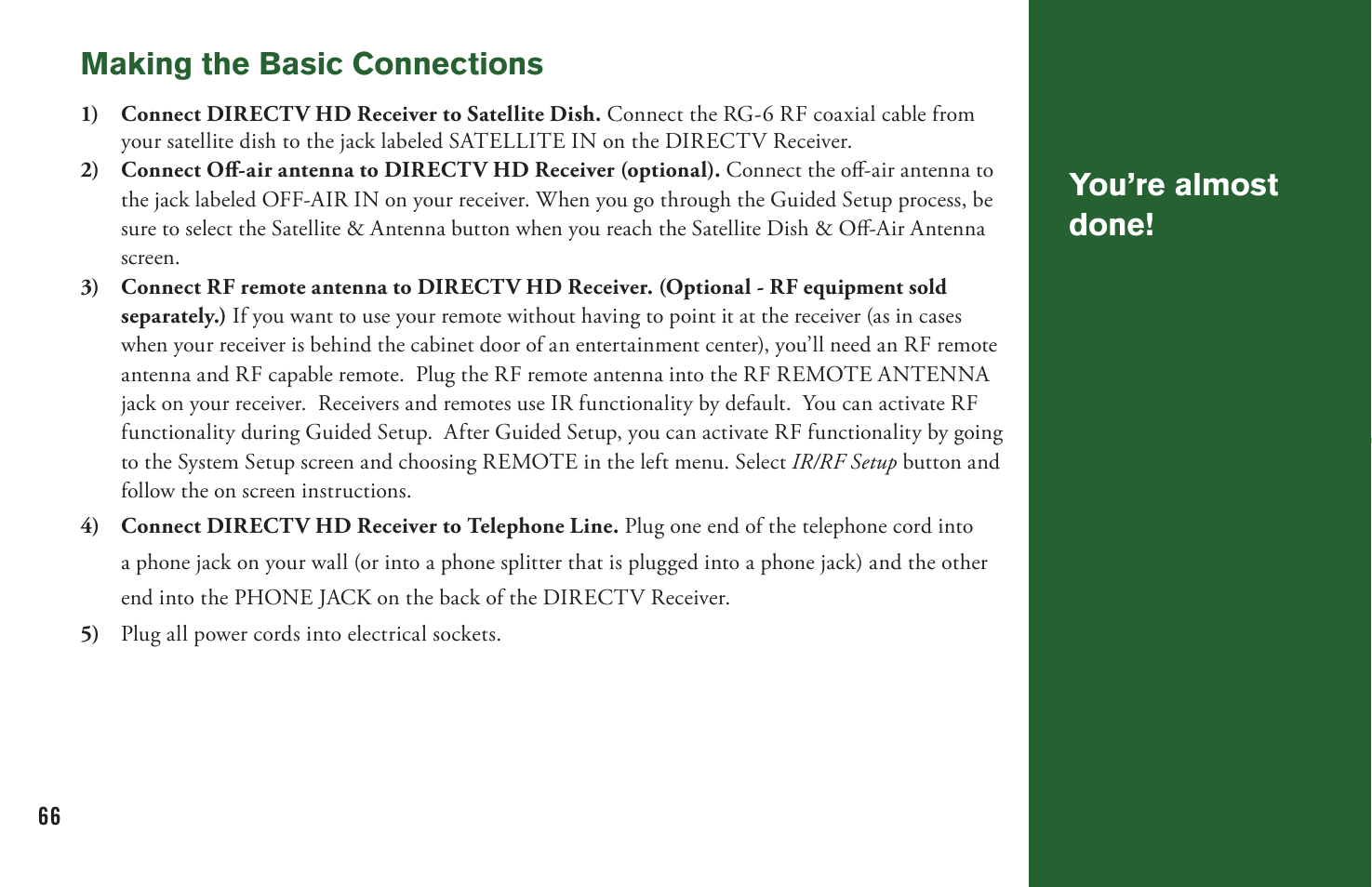 Making the basic connections, You’re almost done | DirecTV User Manual H20 User Manual | Page 74 / 100