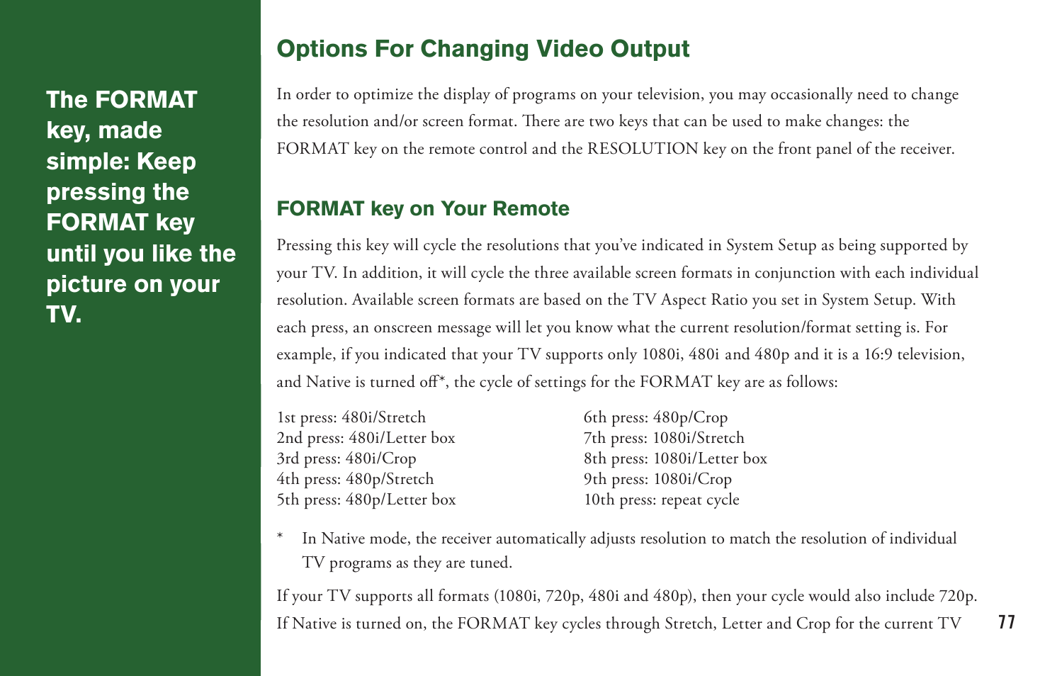Options for changing video output | DirecTV User Manual H20 User Manual | Page 85 / 100