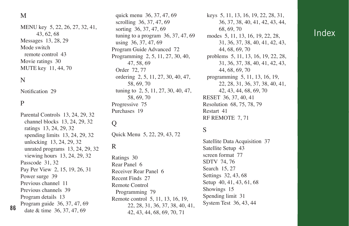 Index | DirecTV User Manual H20 User Manual | Page 94 / 100