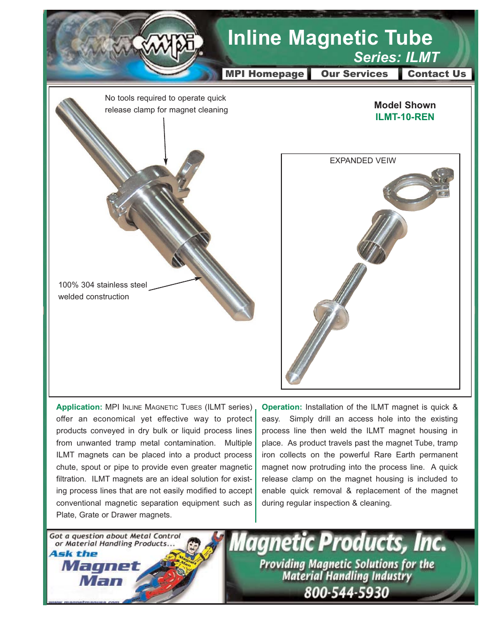 Magnetic Products ILMT Series Inline Magnetic Tube User Manual | 2 pages