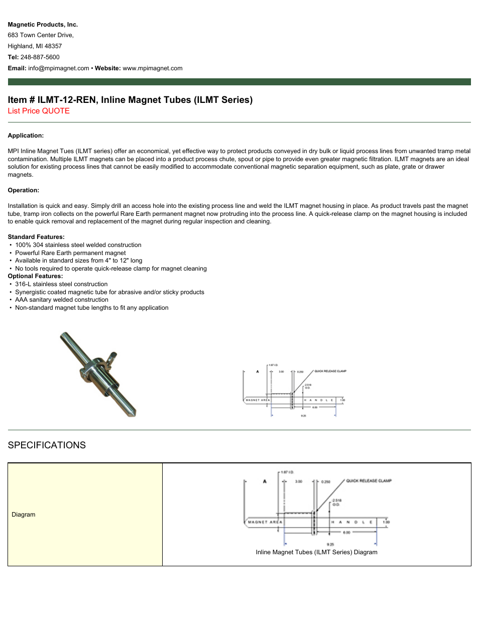 Magnetic Products ILMT-12-REN User Manual | 2 pages
