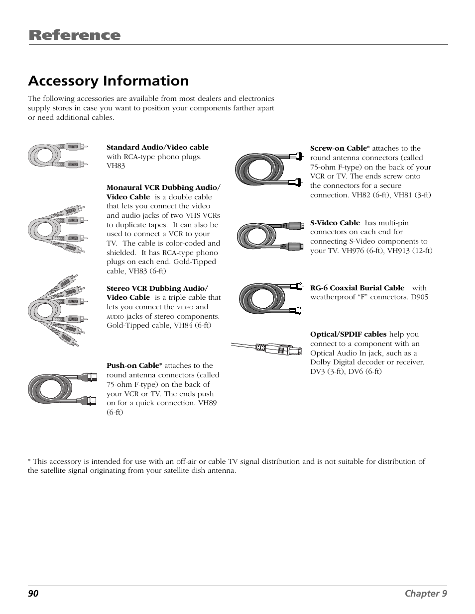Accessory information, Accessories, Reference accessory information | DirecTV HD65W20 User Manual | Page 94 / 100