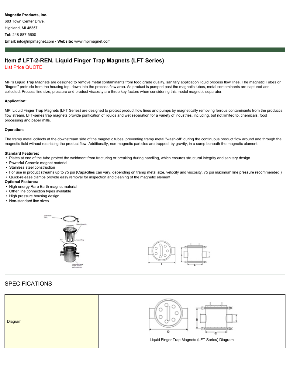 Magnetic Products LFT-2-REN User Manual | 2 pages