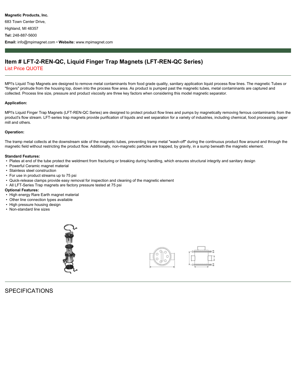 Magnetic Products LFT-2-REN-QC User Manual | 2 pages