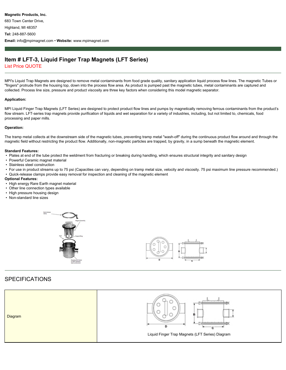 Magnetic Products LFT-3 User Manual | 2 pages