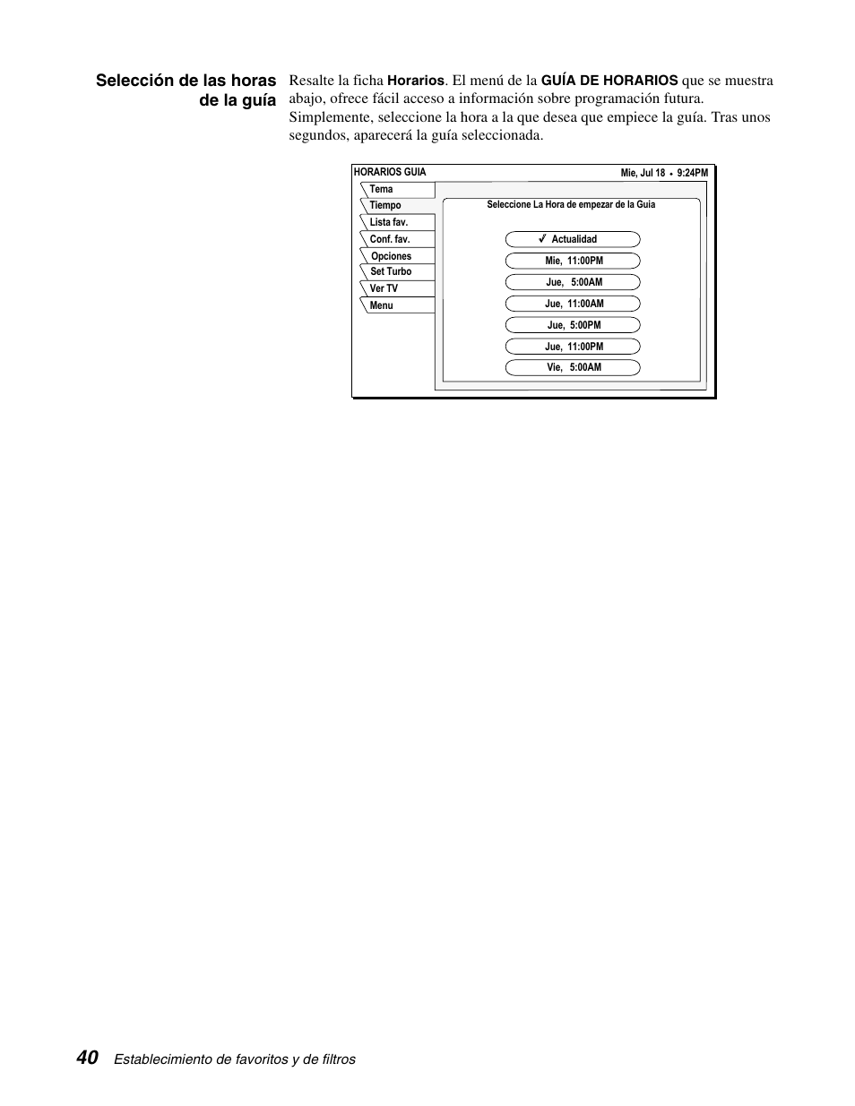 Selección de las horas de la guía | DirecTV GCEB0 User Manual | Page 103 / 119