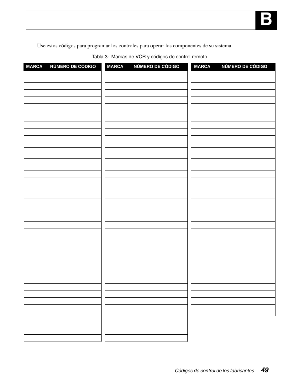 Códigos de control de los fabricantes | DirecTV GCEB0 User Manual | Page 112 / 119