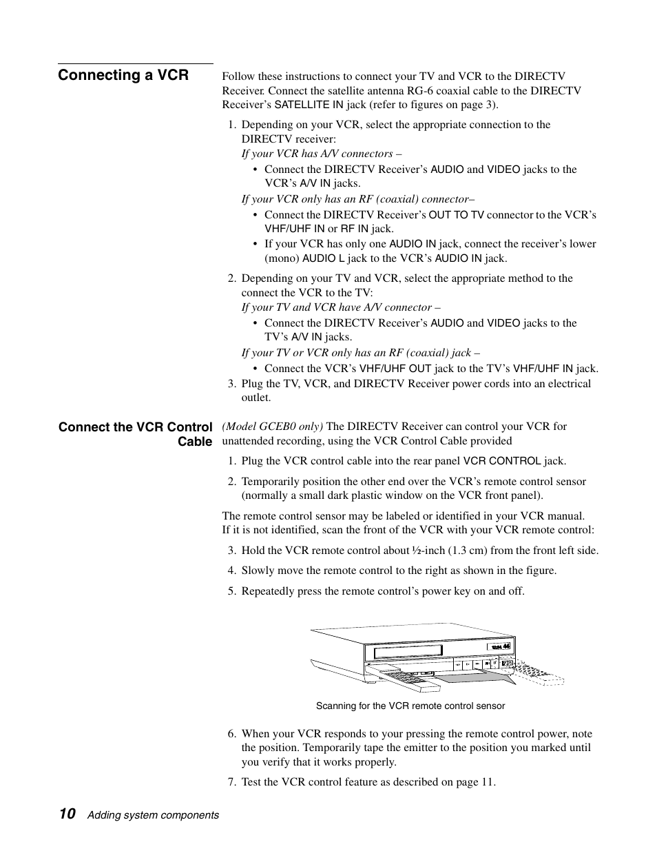 Connecting a vcr | DirecTV GCEB0 User Manual | Page 17 / 119