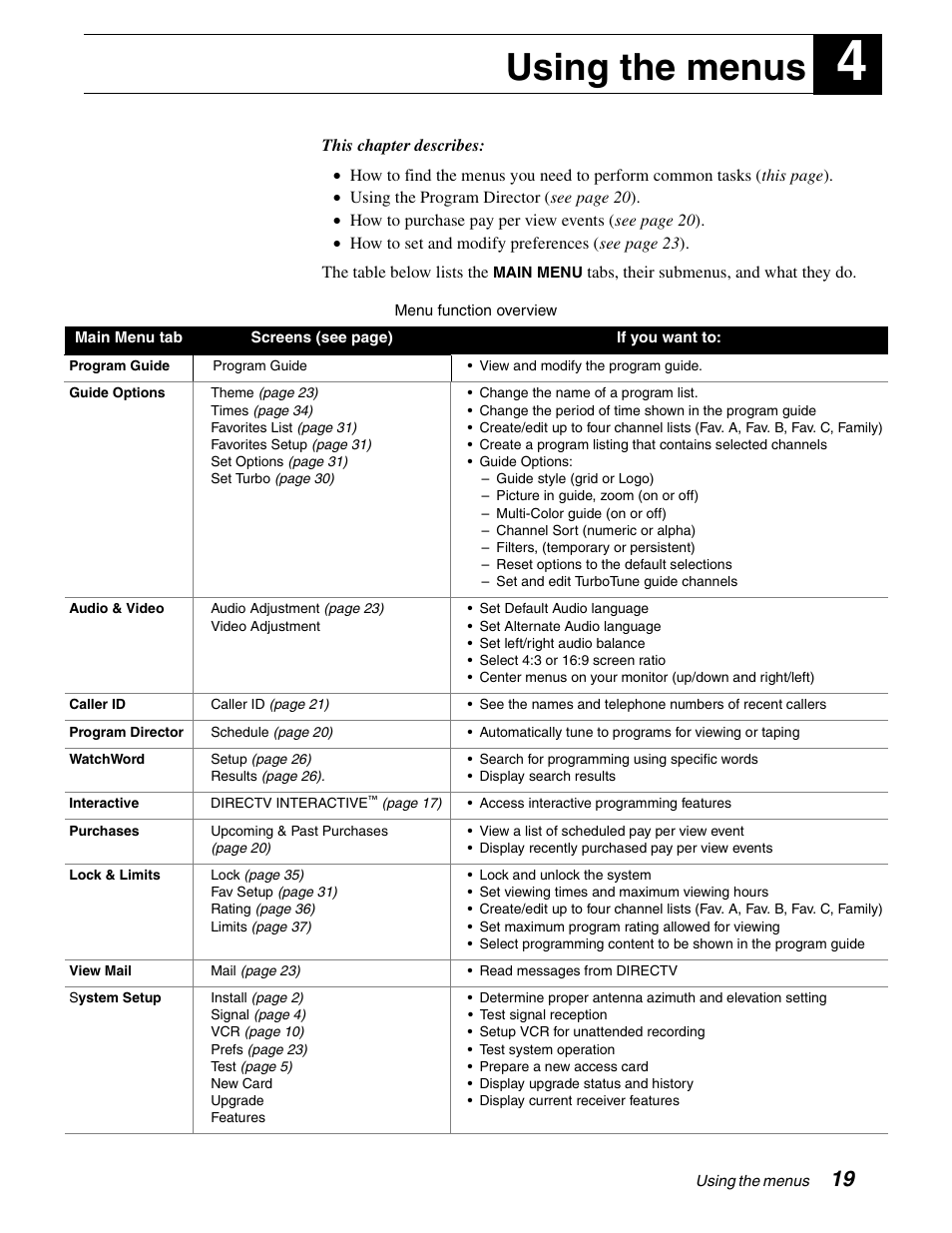 Using the menus | DirecTV GCEB0 User Manual | Page 26 / 119