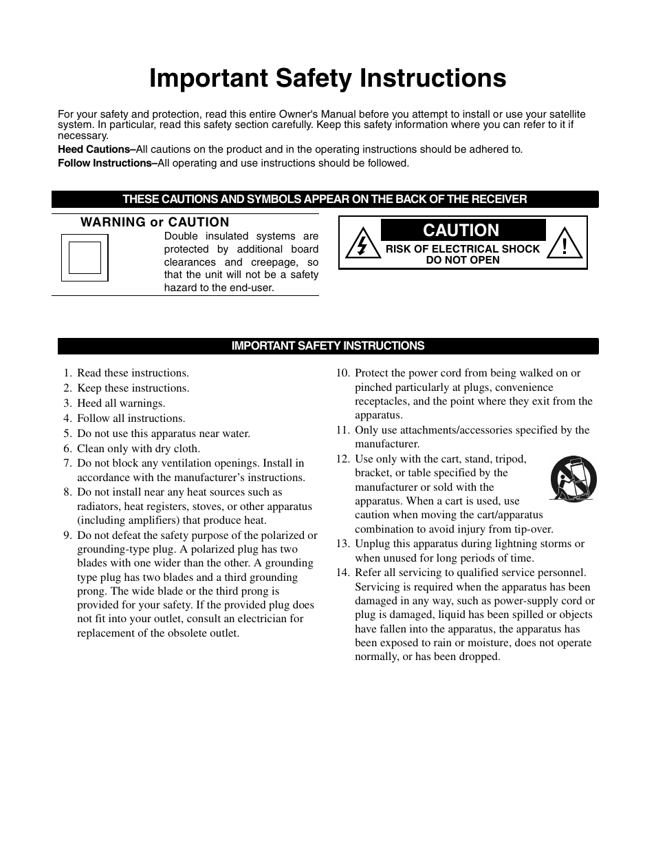 Important safety instructions, Caution | DirecTV GCEB0 User Manual | Page 3 / 119