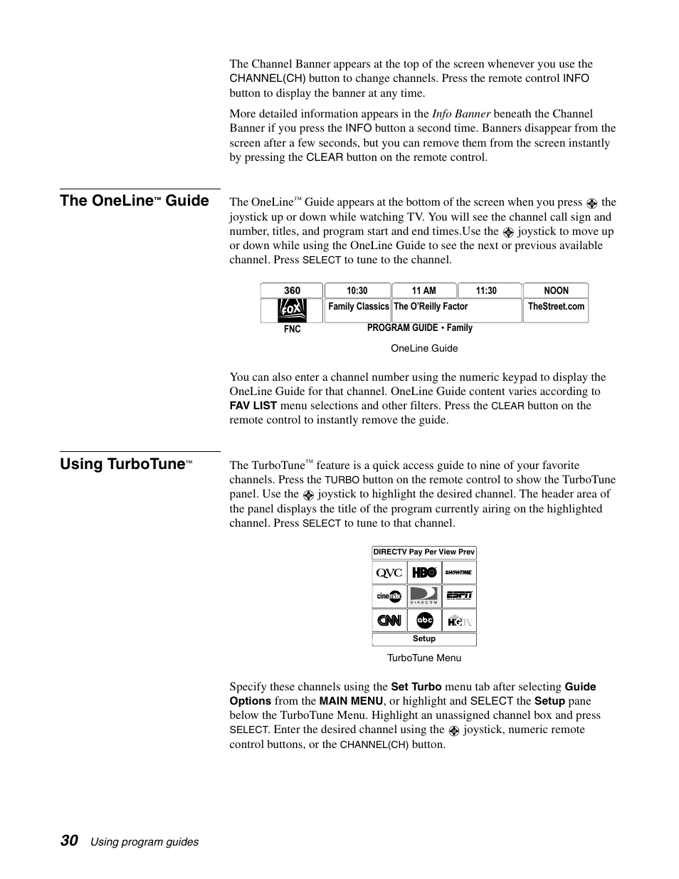 The oneline, Guide, Using turbotune | DirecTV GCEB0 User Manual | Page 37 / 119