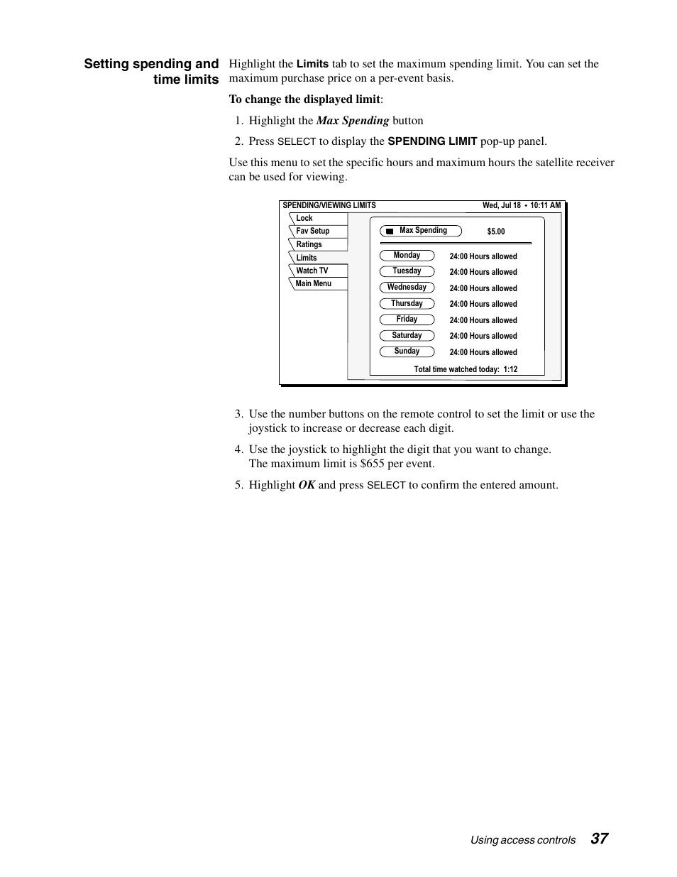 Setting spending and time limits | DirecTV GCEB0 User Manual | Page 44 / 119