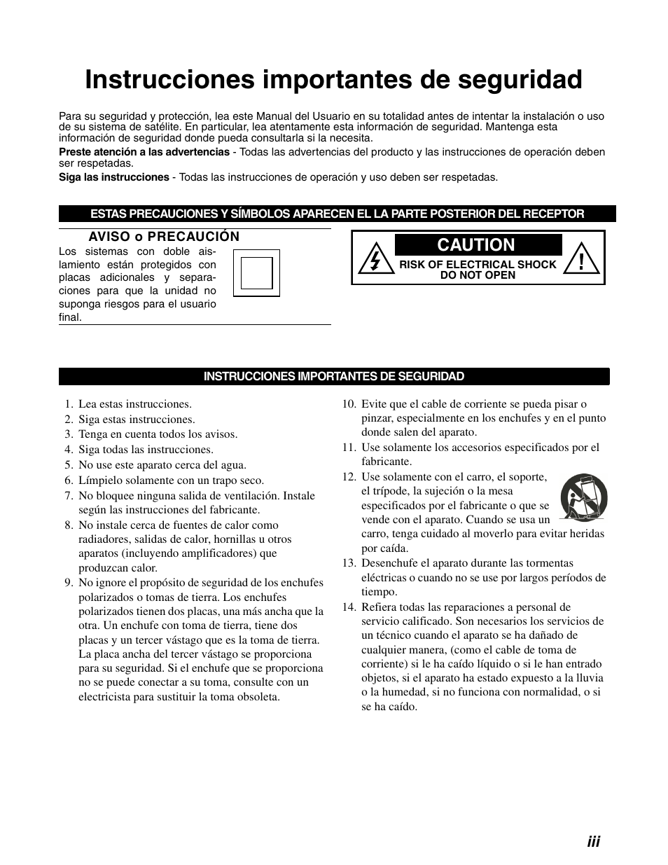 Instrucciones importantes de seguridad, Caution | DirecTV GCEB0 User Manual | Page 58 / 119