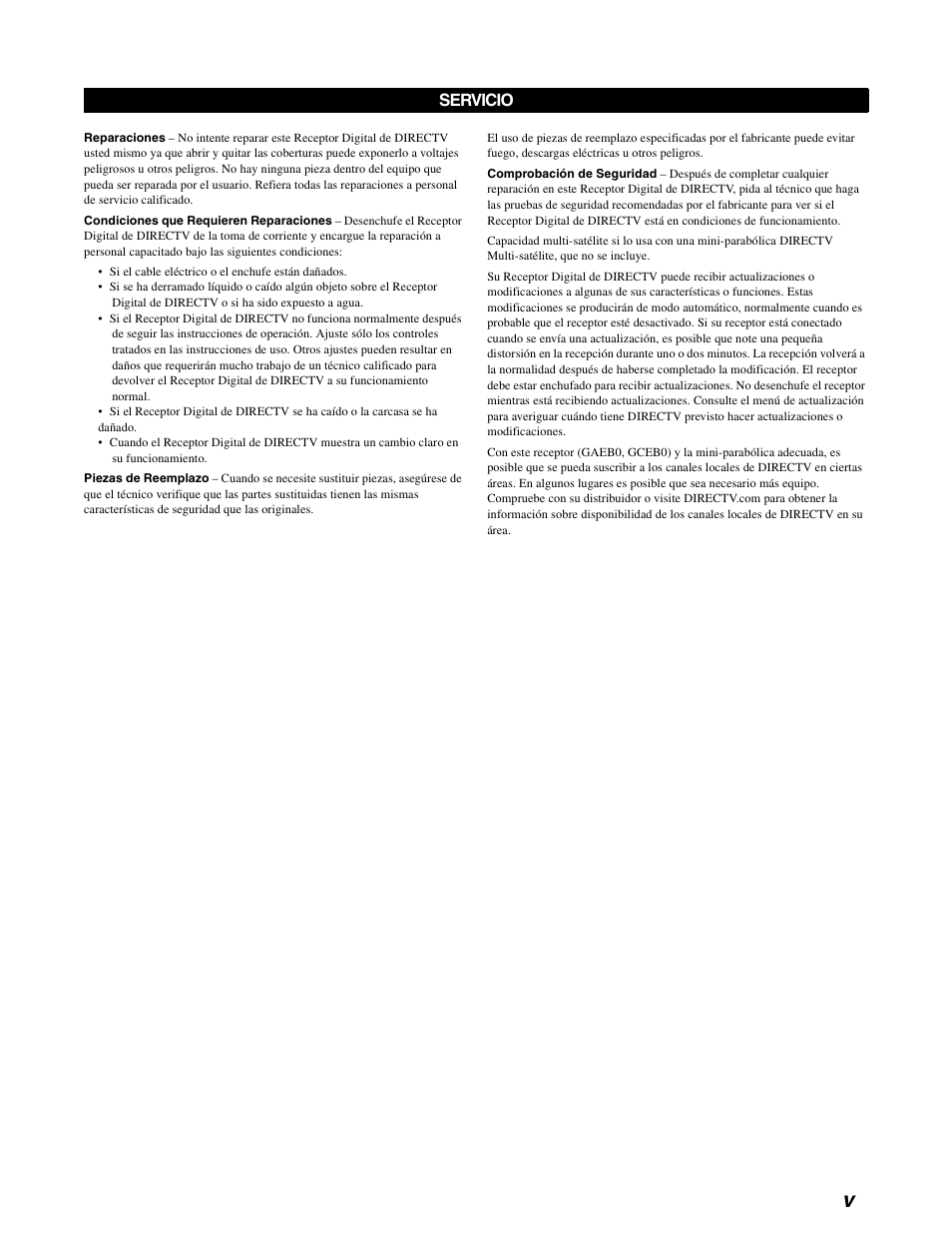 Servicio | DirecTV GCEB0 User Manual | Page 60 / 119