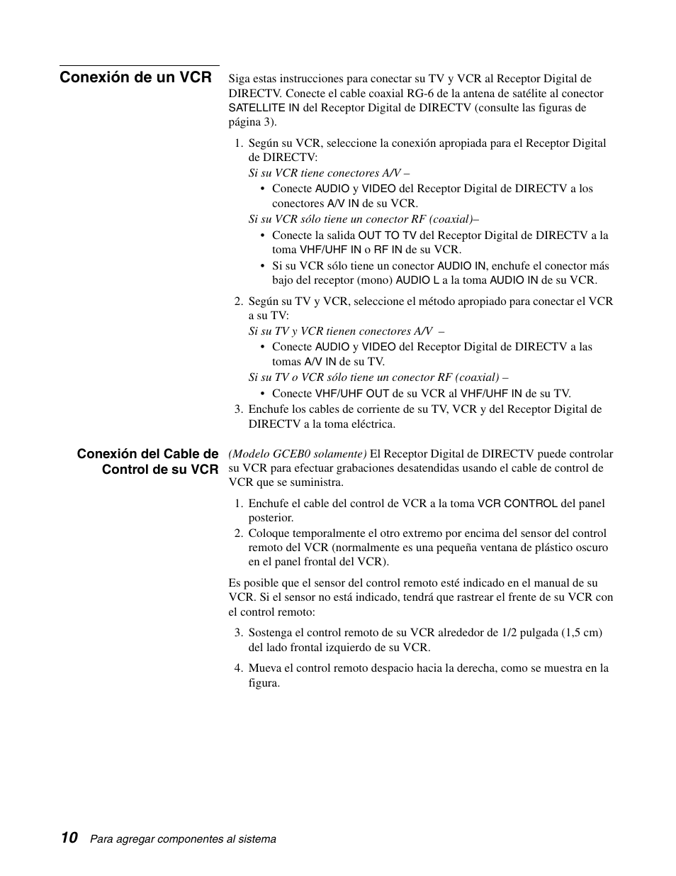 Conexión de un vcr | DirecTV GCEB0 User Manual | Page 73 / 119