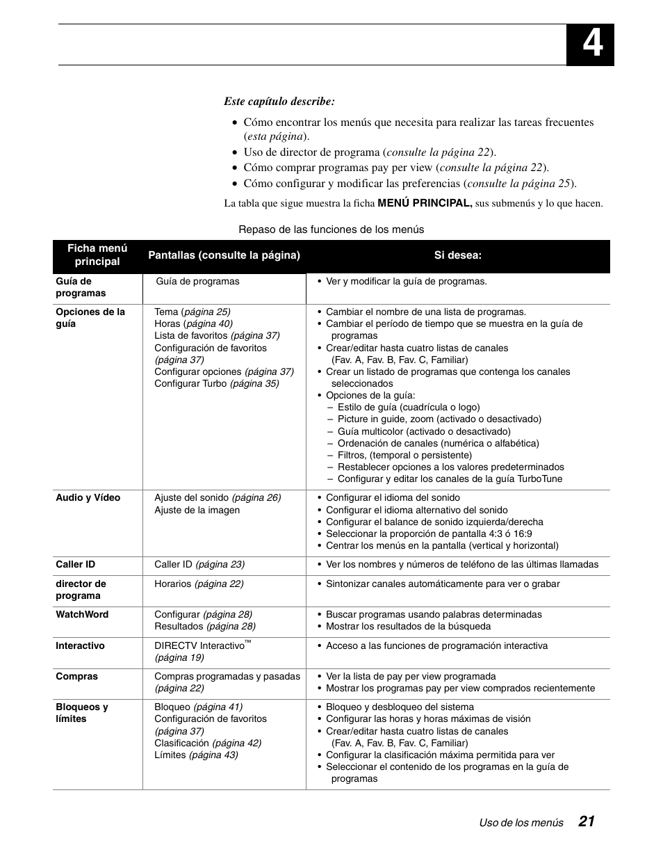 Uso de los menús | DirecTV GCEB0 User Manual | Page 84 / 119