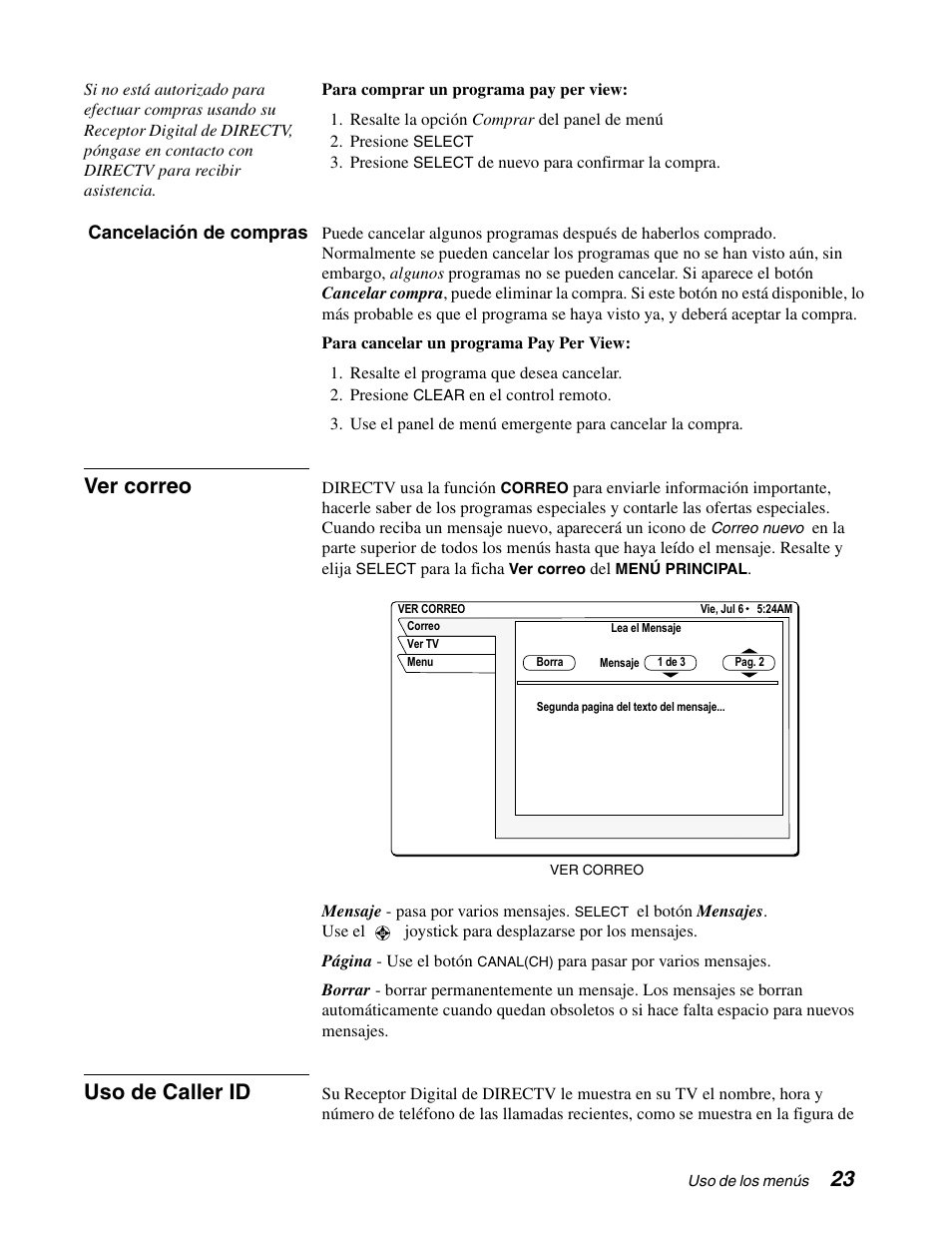 Ver correo, Uso de caller id | DirecTV GCEB0 User Manual | Page 86 / 119