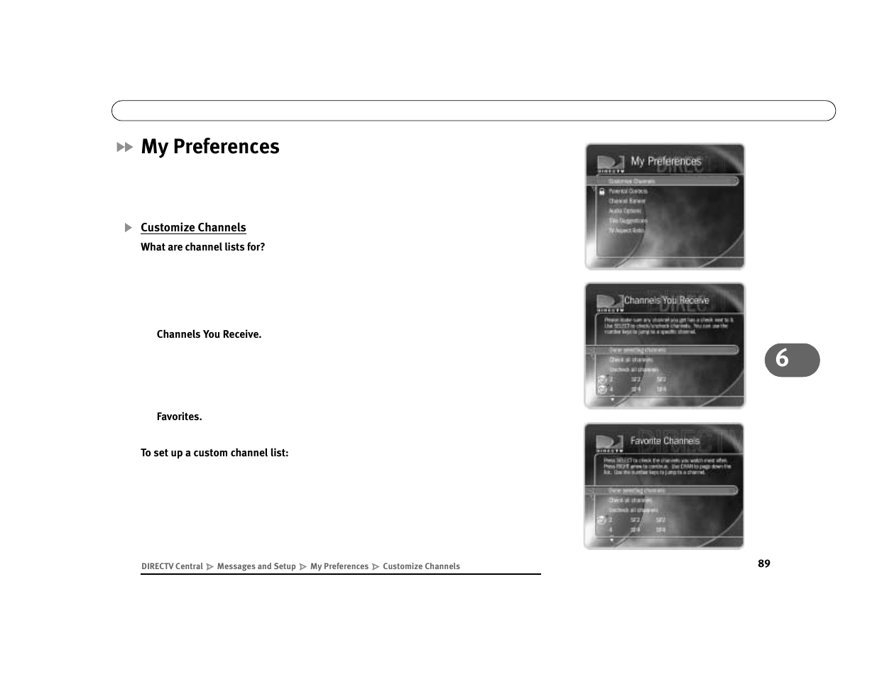 My preferences, Customize channels | DirecTV Digital Satellite Recorder User Manual | Page 100 / 176