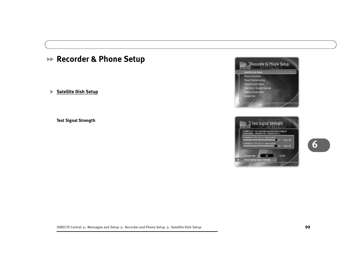 Recorder & phone setup, Satellite dish setup | DirecTV Digital Satellite Recorder User Manual | Page 110 / 176