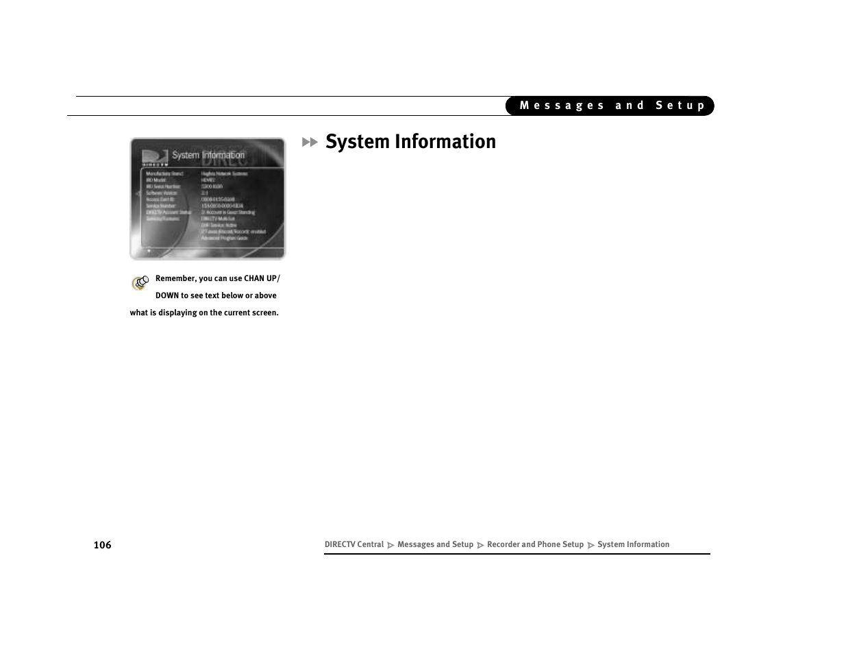 System information | DirecTV Digital Satellite Recorder User Manual | Page 117 / 176