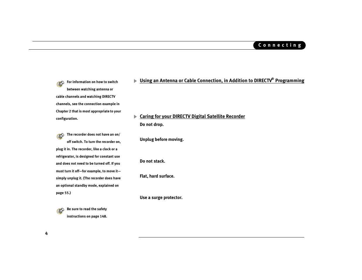 Caring for your directv digital satellite recorder | DirecTV Digital Satellite Recorder User Manual | Page 15 / 176