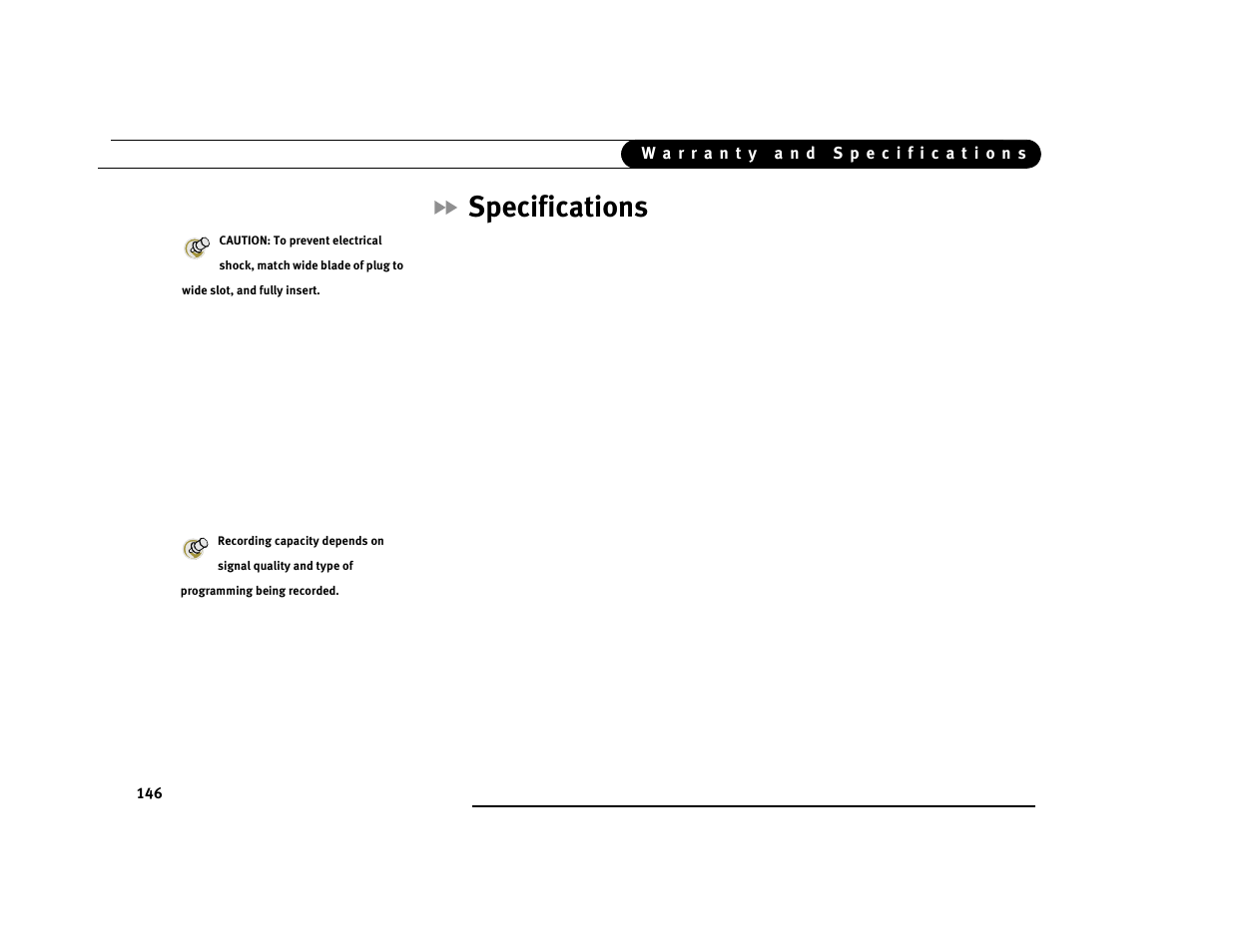 Specifications | DirecTV Digital Satellite Recorder User Manual | Page 157 / 176